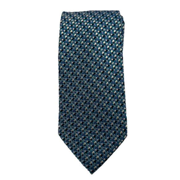 VTG. COUNTESS MARA Rich Blue White Geometric Checker Board Pattern‎ 3-1/2"x 60" - Picture 2 of 10